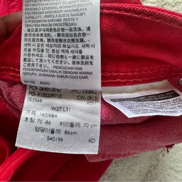 Levi's | Coral Red Denim Curve Low Rise Skinny Jeans | Size 5/27 - Picture 7 of 11